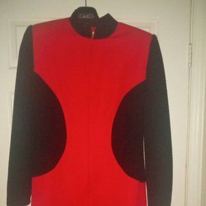 Wool full zip red and black dress size 10